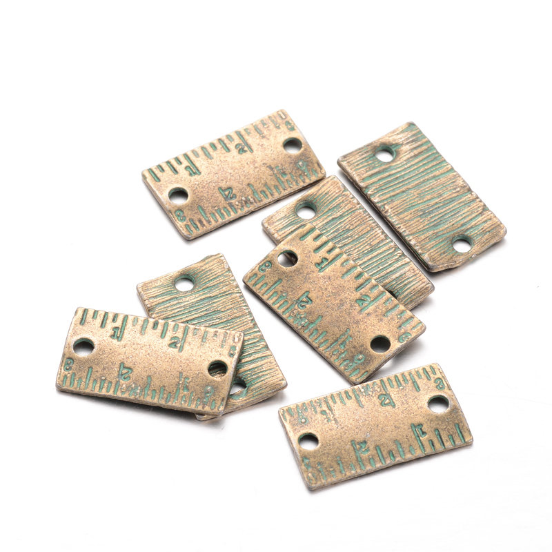 PandaHall Ruler Alloy Links, Nickel Free, Antique Bronze & Green Patina, 12x21.5x1mm, Hole: 2mm Alloy Tool