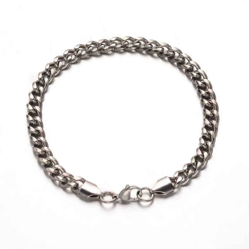PandaHall 304 Stainless Steel Curb Chain Bracelets, with Lobster Claw Clasps, Stainless Steel Color, 9"(230mm) Stainless Steel