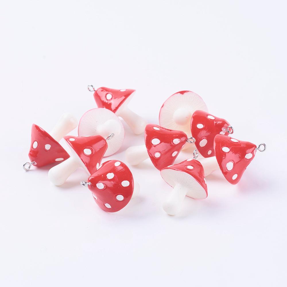 PandaHall Resin Mushroom Pendants, Red, 34x22x22mm, Hole: 2mm Resin Vegetables Red
