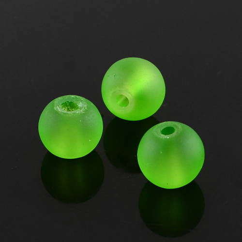 PandaHall Transparent Glass Bead Strands, Frosted, Round, LimeGreen, 12mm, Hole: 1.3~1.6mm; about 70pcs/strand, 31.4" Glass Round Green
