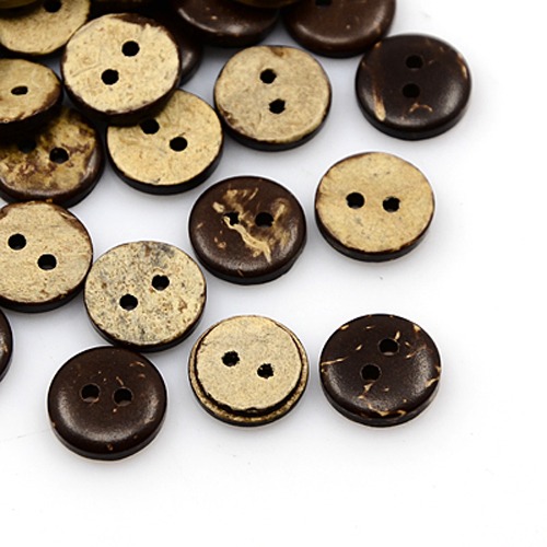 PandaHall Coconut Buttons, 2-Hole, Flat Round, CoconutBrown, 11x3mm, Hole: 1mm Coconut Flat Round Brown