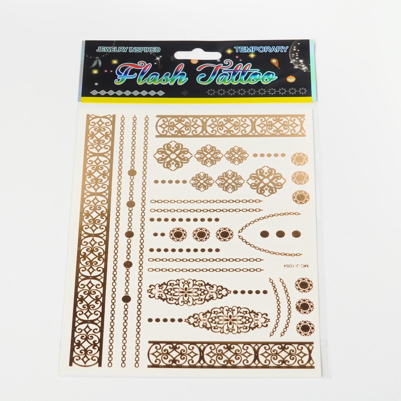 PandaHall Mixed Pattern Body Art Tattoos, Fake Temporary Tattoos Paper Stickers, Gold, 41~190x3~33mm; about 1pcs/bag Paper Others Gold
