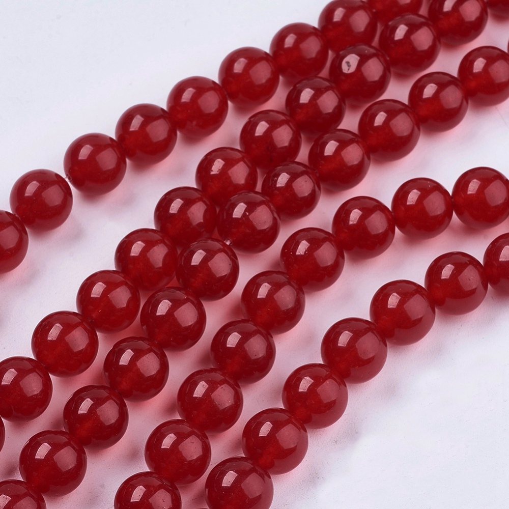 PandaHall Natural Jade Bead Strands, Dyed, Round, Red, 10mm, Hole: 1mm; about 38pcs/strand, 14.9" Other Jade Round Red