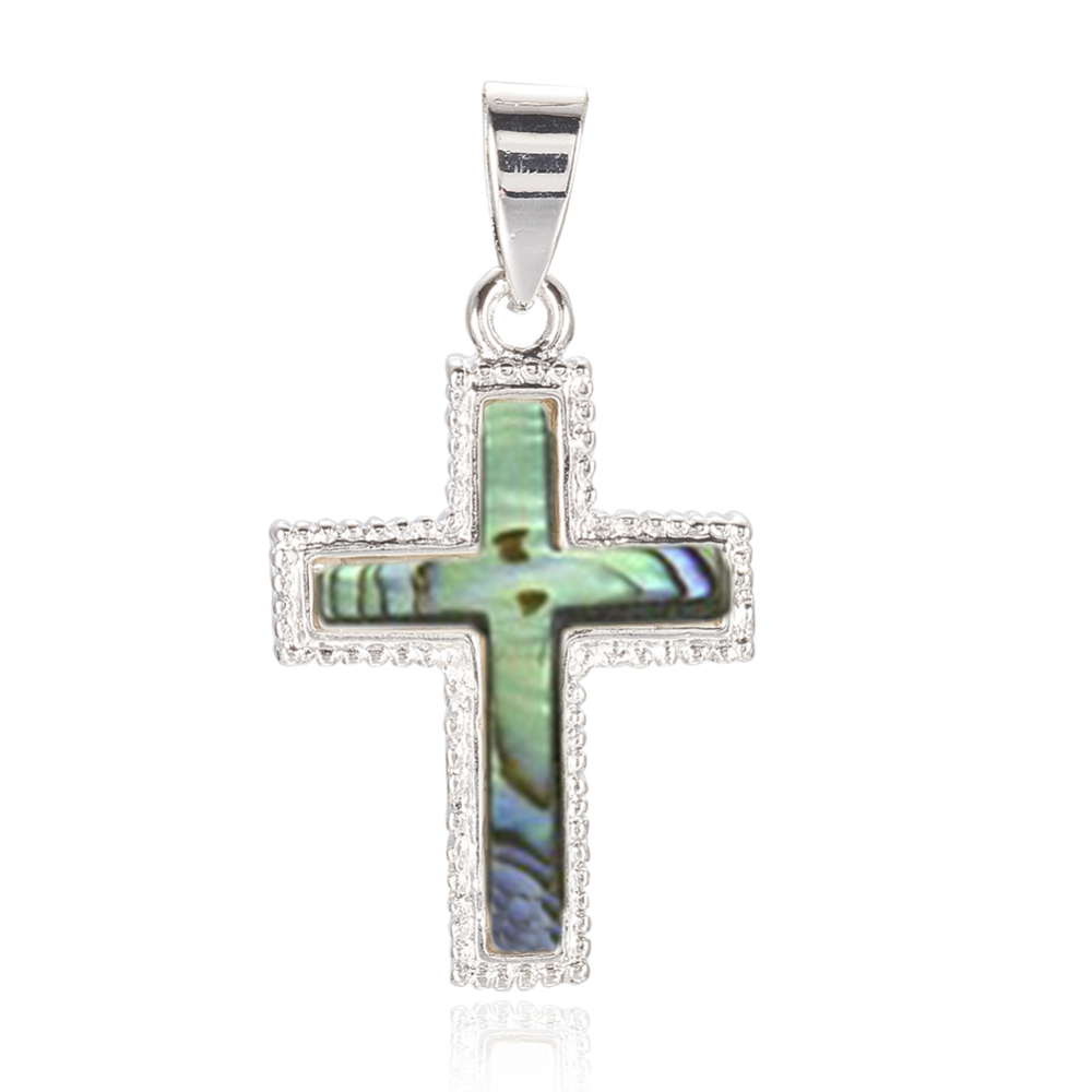 PandaHall Abalone/Paua Shell Pendants, with Brass Findings, Cross, Platinum Metal Color, Colorful, 30x20x4mm, Hole: 4x7mm Paua Shell Cross