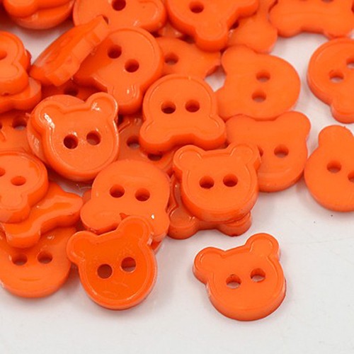 PandaHall Bear Shape Acrylic 2-Hole Button Fit Handcraft & Costume Sewing, Dyed, OrangeRed, 11x11x2mm, Hole: 1mm Acrylic Bear Red