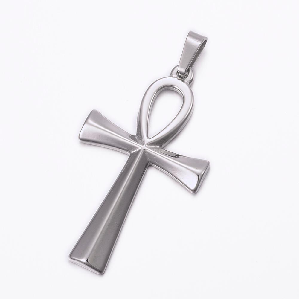 PandaHall 304 Stainless Steel Pendants, Ankh Cross, Stainless Steel Color, 44.5x25.5x3mm, Hole: 8x4mm Stainless Steel Cross