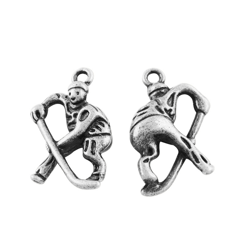 PandaHall Tibetan Style Alloy Human Pendants, 3D Hockey Player, Cadmium Free & Nickel Free & Lead Free, Antique Silver, 25x16x6mm, Hole: 2mm...