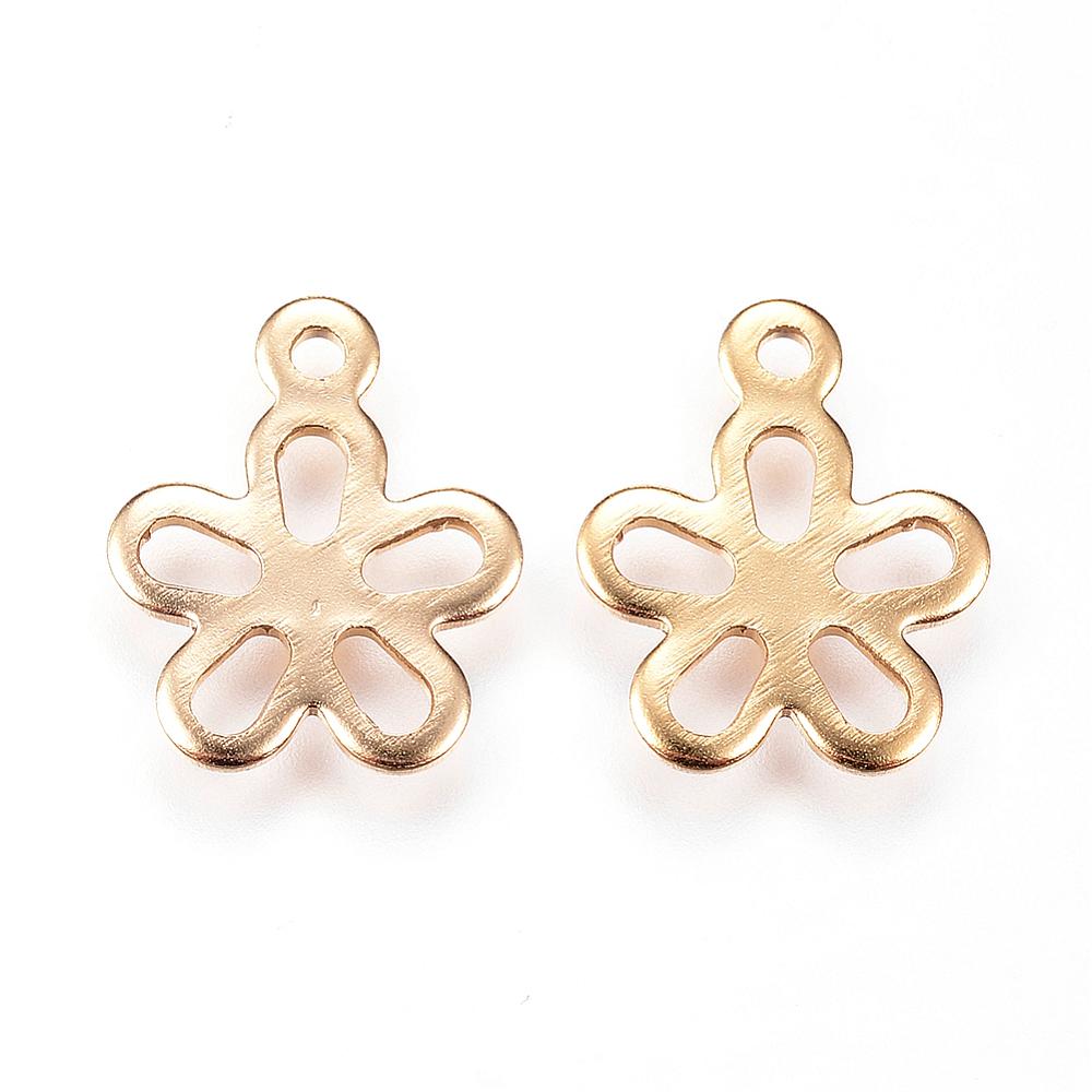 PandaHall 304 Stainless Steel Charms, Flower, Golden, 14.5x11.5x0.8mm, Hole: 1mm Stainless Steel Flower