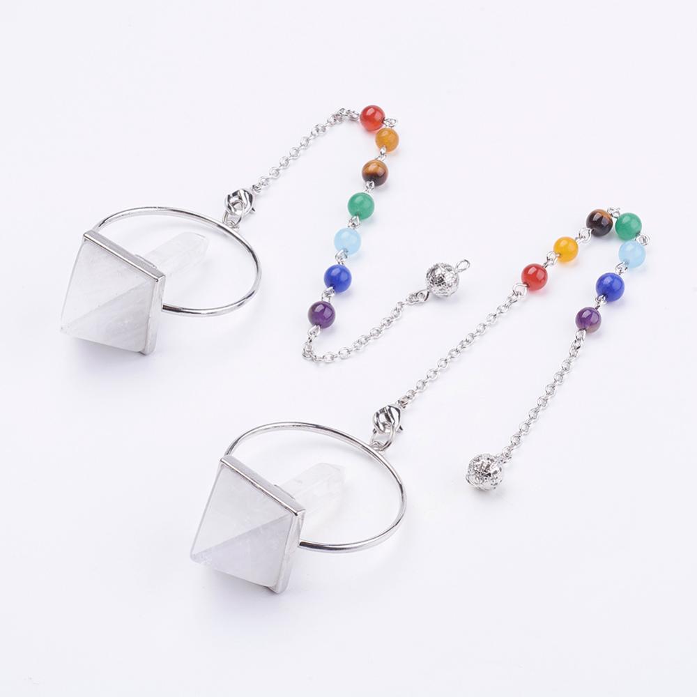 PandaHall Chakra Dowsing Pendulum Gemstone Pendants, with Quartz Crystal, Brass Chain & Lobster Claw Clasps, 260~265mm Quartz Crystal Others...