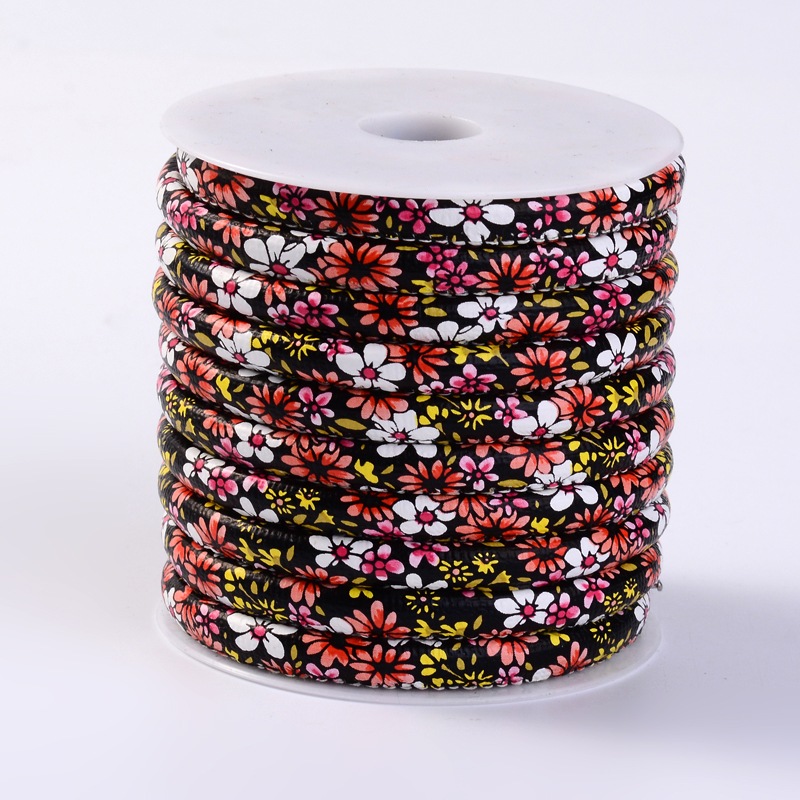 PandaHall Imitation Leather Cord, with Flower Pattern, FireBrick, 6mm; about 10yard/roll Imitation Leather Red