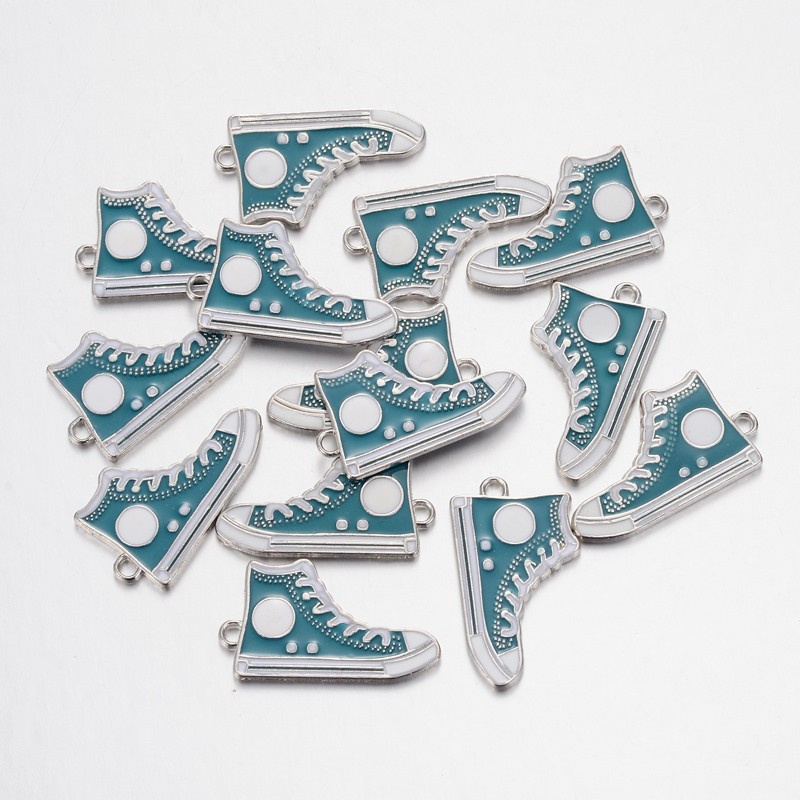 PandaHall Alloy Enamel Pendants, Lead Free and Cadmium Free, Shoes, Platinum Metal Color, Cyan, 30x17x2mm, Hole: 1.5mm Alloy+Enamel Shoes...