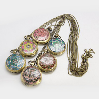 PandaHall Fashion Iron Pocket Watches, with Brass Watch Head, Antique Bronze, Mixed Color, 760mm Brass Multicolor