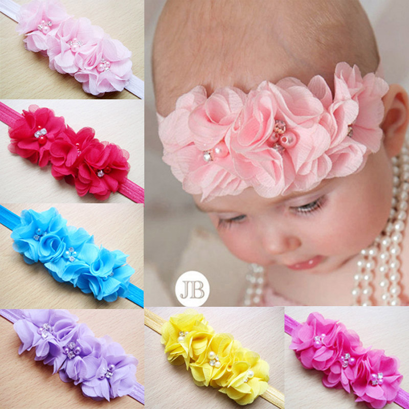 PandaHall Elastic Baby Headbands, with Random Color Elastic Cord, Cloth Flower Baby Girl Headband, Mixed Color, 112mm Cloth Multicolor