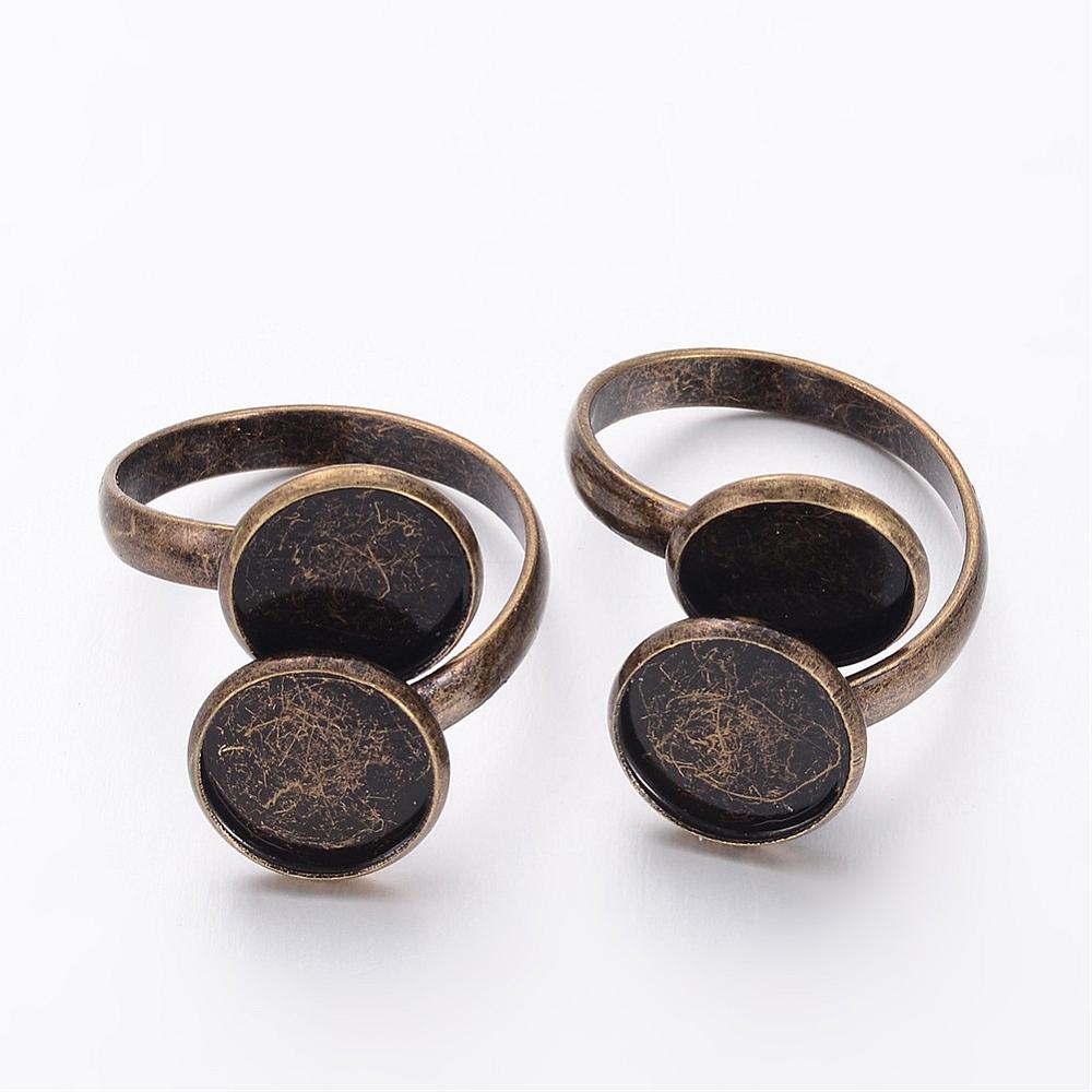 PandaHall Adjustable Antique Bronze Brass Ring Setting Components, Pad Ring Bases, Nickel Free, 20mm, Flat Round Tray: 12mm Brass