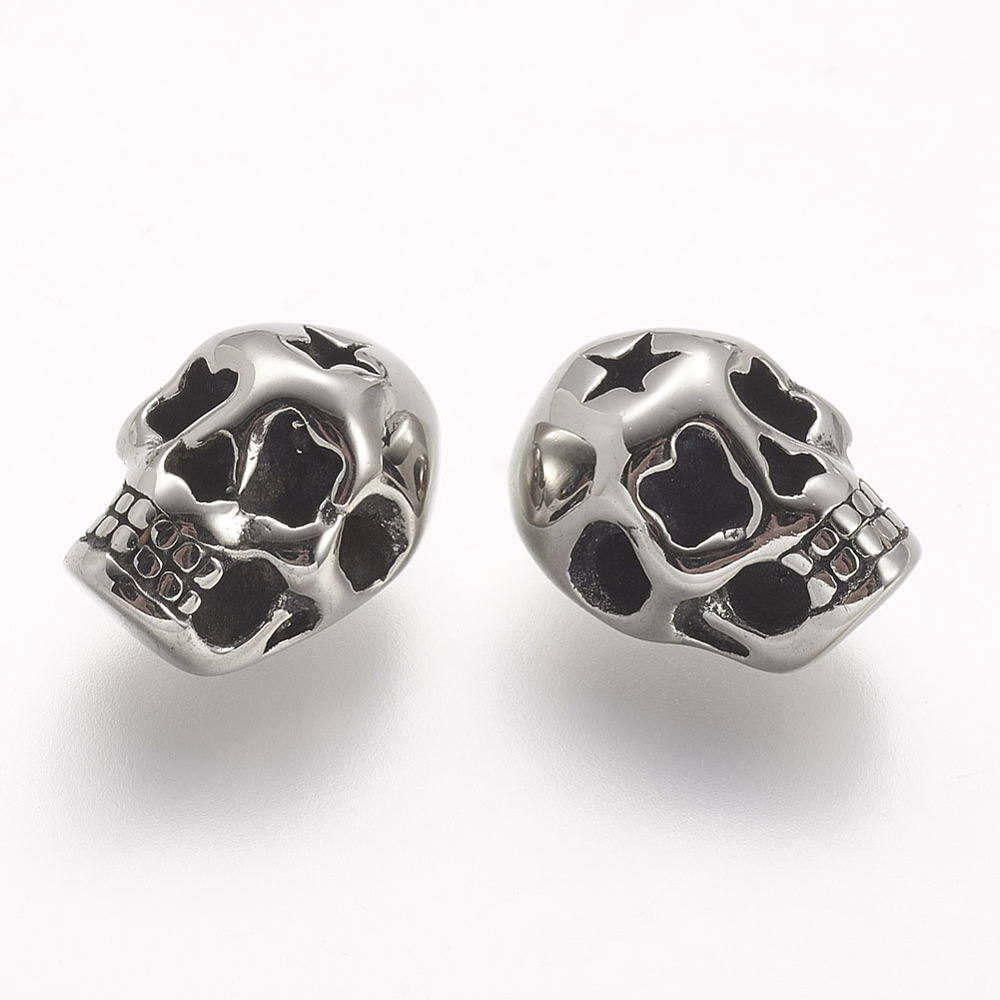 PandaHall 304 Stainless Steel Beads, Skull, Antique Silver, 14x11x8.5mm, Hole: 3mm Stainless Steel Skull