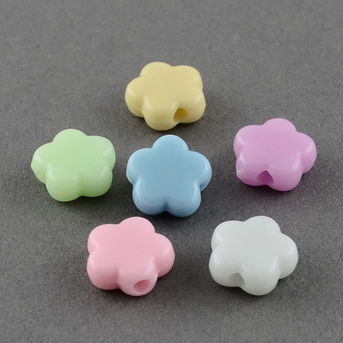PandaHall Opaque Acrylic Beads, Flower Beads, Mixed Color, 9x9.5x4mm, Hole: 2mm; about 2270pcs/500g Acrylic Flower Multicolor