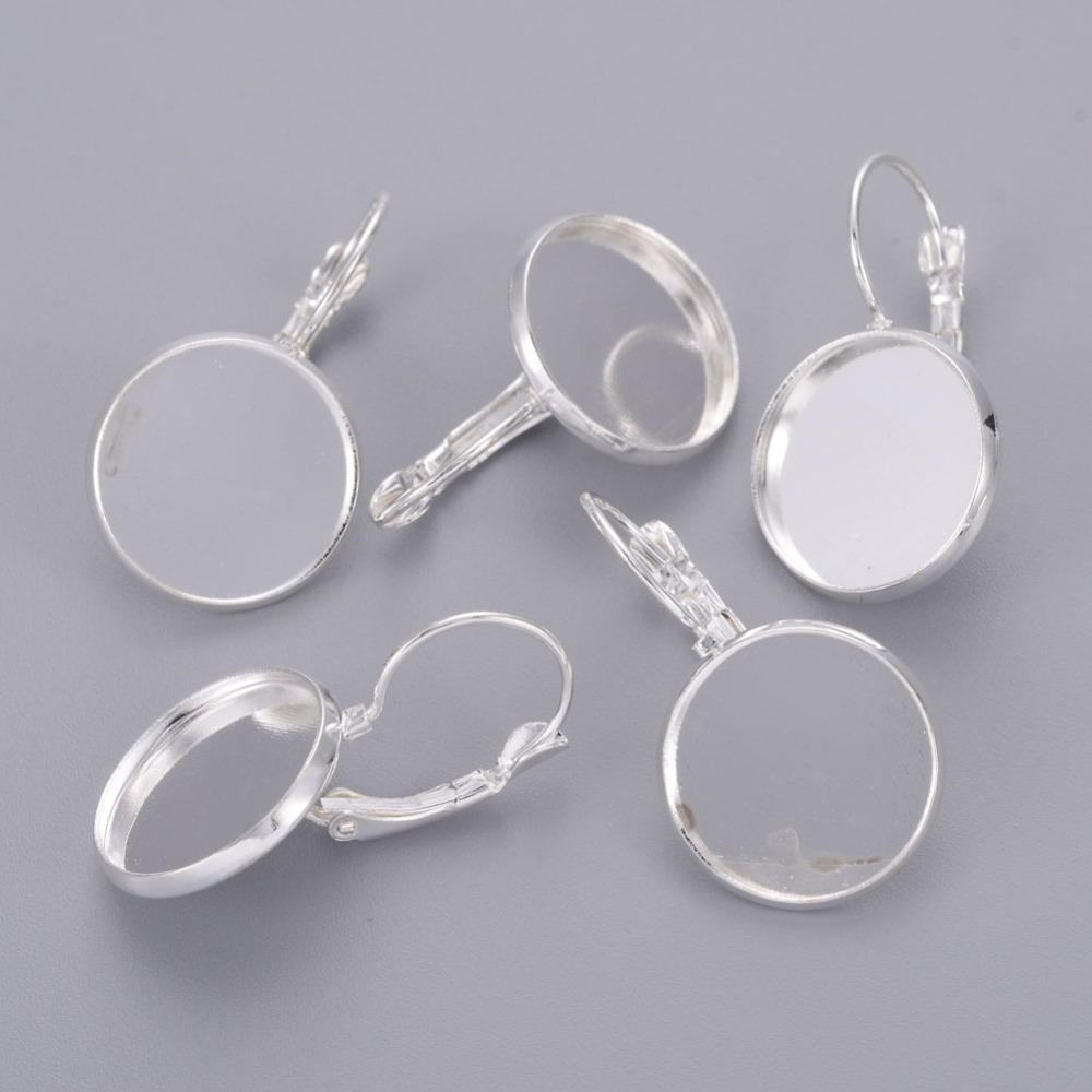 PandaHall Silver Color Brass Leverback Earring Findings, Lead Free and Cadmium Free, 25x18mm; Tray: 16mm Brass Silver