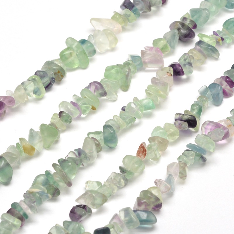 PandaHall Natural Fluorite Chip Bead Strands, 5~8x5~8mm, Hole: 1mm; about 31.5" Fluorite Chip