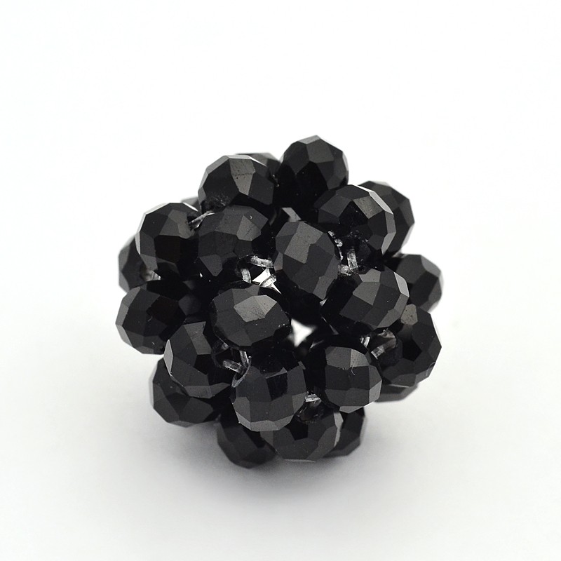 PandaHall Glass Crystal Beaded Round Beads, Black, 14mm, Beads: 4mm Glass Round Black