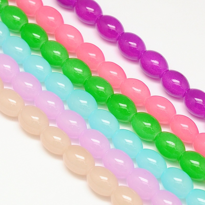PandaHall Imitation Jade Glass Oval Bead Strands, Dyed, Mixed Color, 11x8mm, Hole: 1mm; about 37pcs/strand, 15.7" Glass Oval Multicolor