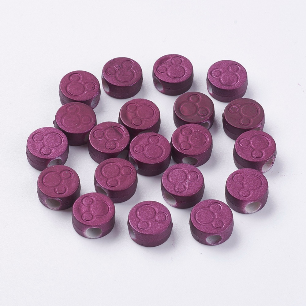 PandaHall Rubber Coated Acrylic European Beads, Neon European Beads, Flat Round, Purple, 12x6mm, Hole: 4mm Acrylic Flat Round Purple