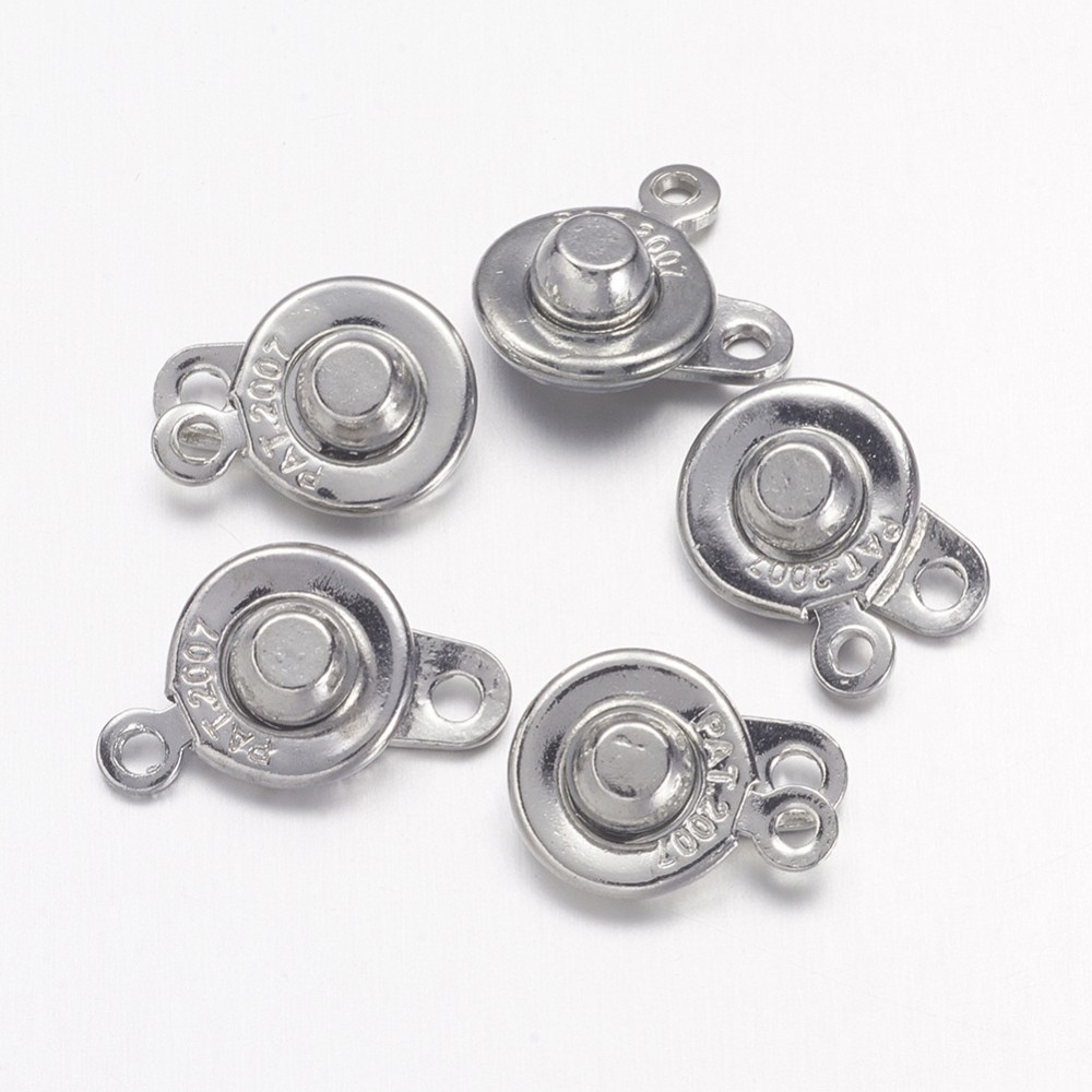 PandaHall Platinum Tone Brass Snap Clasps, 16x9mm, Hole: 1.2mm Brass