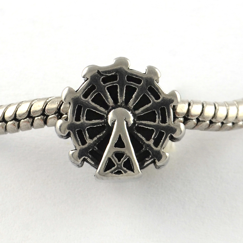 PandaHall Vintage 316 Stainless Steel European Bead, Large Hole Beads, London Eye, Antique Silver, 11.5x12x9mm, Hole: 4.5mm Stainless Steel...