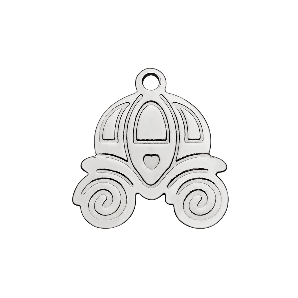 PandaHall 304 Stainless Steel Pendants, Pumpkin Carriage, Stainless Steel Color, 16x15x1mm, Hole: 1.5mm Stainless Steel Vehicle