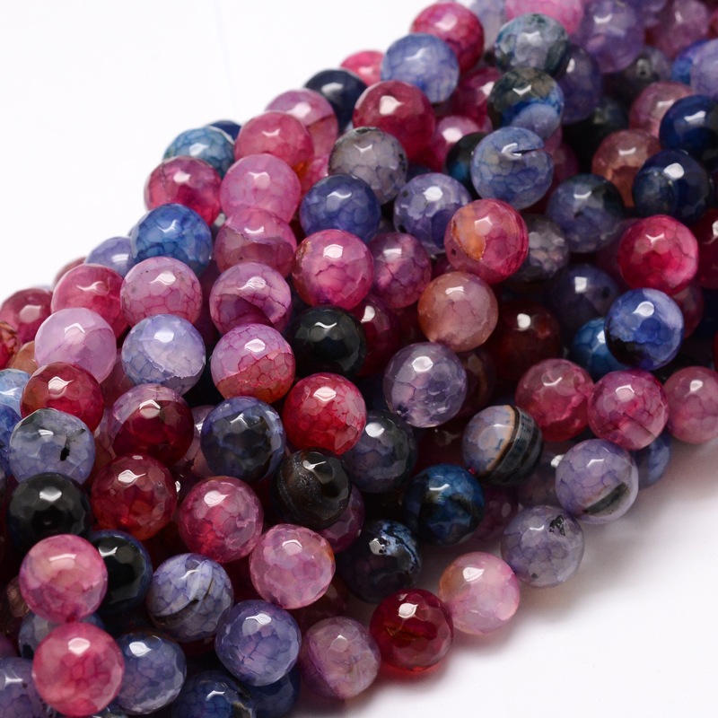 PandaHall Dyed Natural Agate Faceted Round Beads Strands, Colorful, 8mm, Hole: 1mm; about 48pcs/strand, 15.3" Natural Agate Round