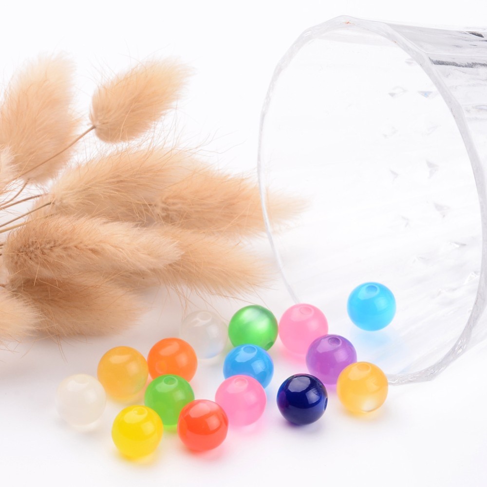 PandaHall Round Resin Beads, Mixed Color, 12mm, Hole: 2mm Resin Round Multicolor