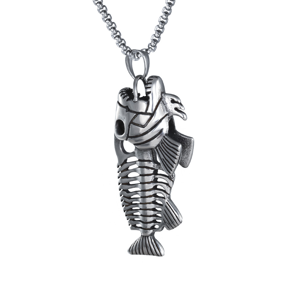 PandaHall 304 Stainless Steel Big Pendants, Fishbone, Antique Silver, 61.5x26x13mm, Hole: 5x7mm Stainless Steel Fish