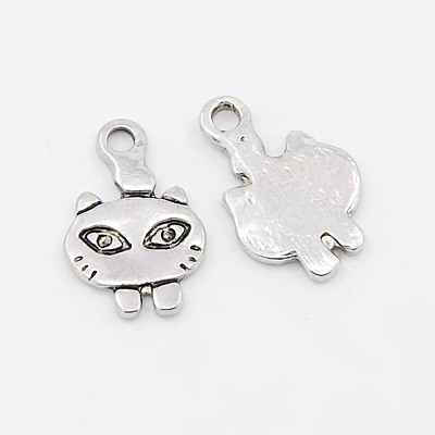 PandaHall Alloy Finding Pendants, Lead Free and Cadmium Free, Cat, Antique Silver, 18.5mm long, 12.5mm wide, 2mm thick, hole: 3mm Alloy Cat