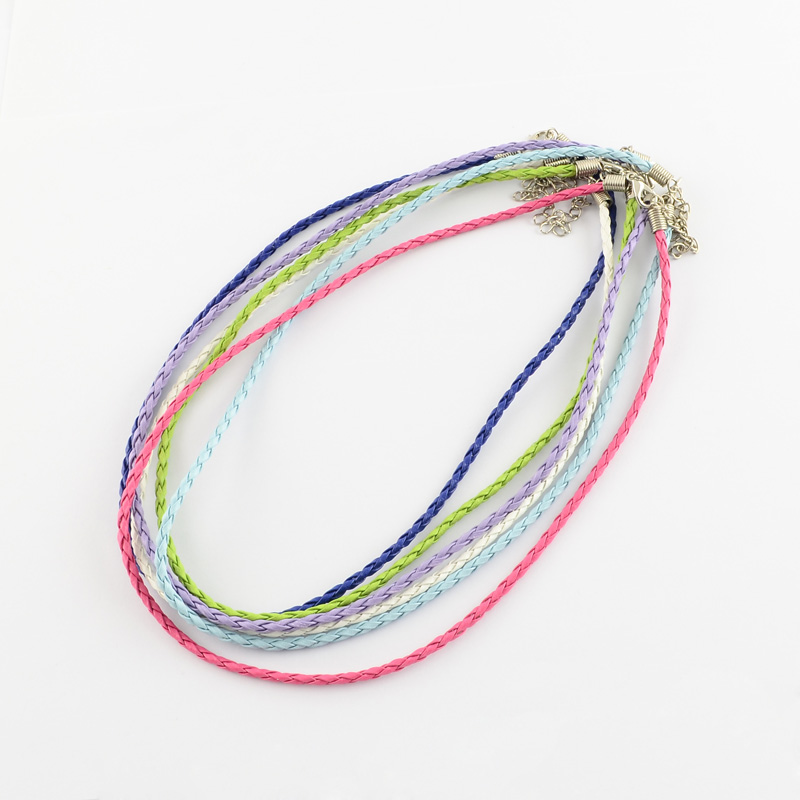 PandaHall Trendy Braided Imitation Leather Necklace Making, with Iron End Chains and Lobster Claw Clasps, Platinum Metal Color, Mixed Color...