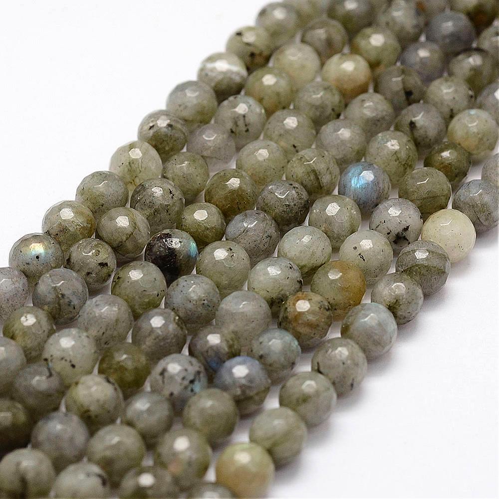 PandaHall Faceted Natural Labradorite Beads Strands, Round, 6mm, Hole: 1mm; about 62pcs/strand, 14.8" Labradorite Round Green