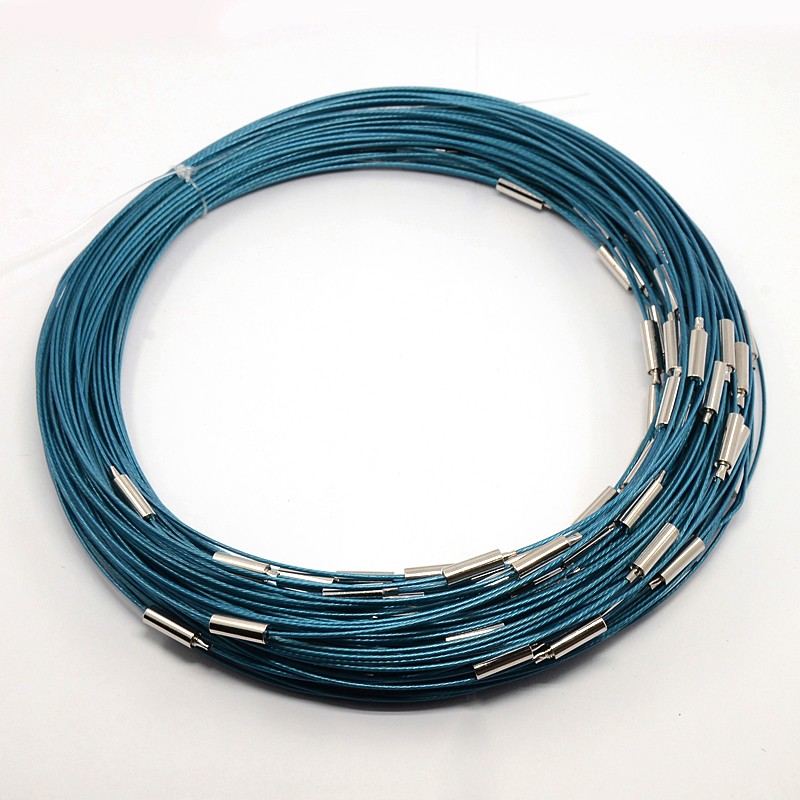 PandaHall Necklace Loop with Brass Clasps, Made of Steel Wire, SteelBlue, 17.5"; 1mm Steel Blue