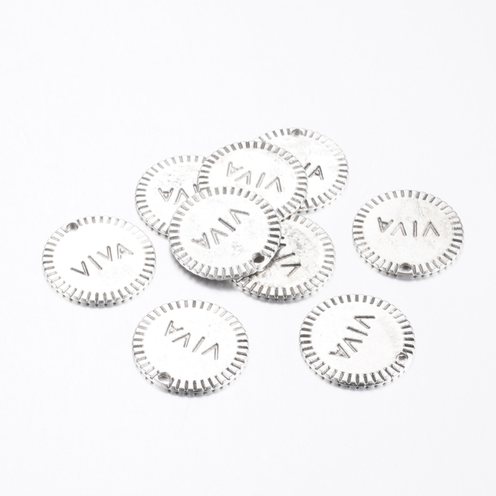 PandaHall Tibetan Silver Pendants, Flat Round with Word VIVA, Lead Free and Cadmium Free, Antique Silver, about 22mm in diameter, hole: 1mm...