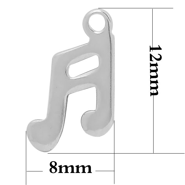 PandaHall Musical Note 316 Stainless Steel Charms, Stainless Steel Color, 12x8x1mm, Hole: 1mm Stainless Steel Musical Note