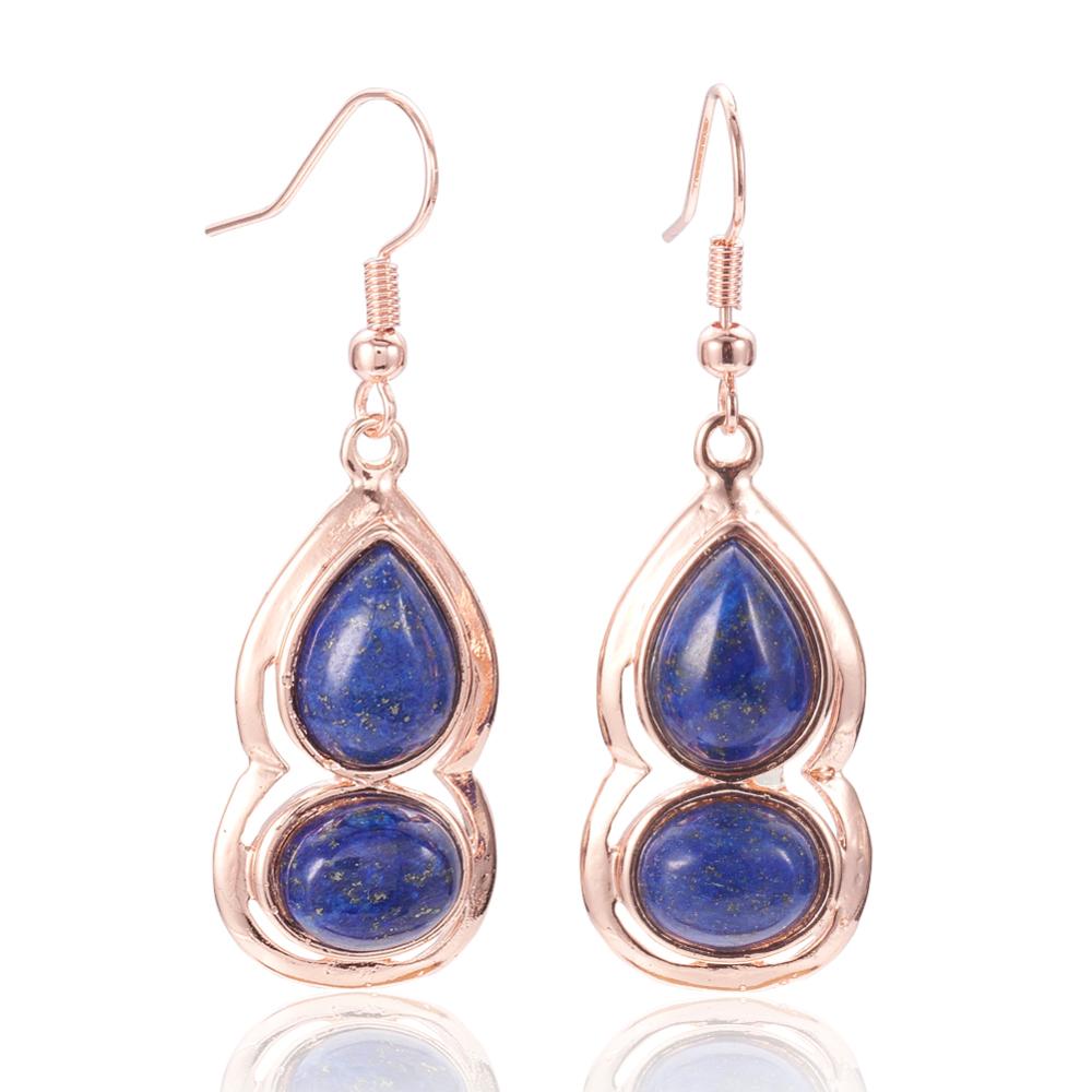 PandaHall Natural Lapis Lazuli Dangle Earrings, with Brass Findings, Rose Gold, Calabash/Gourd, 48mm, Pin: 0.6mm; Pendant: 31x15.5x6mm Lapis...