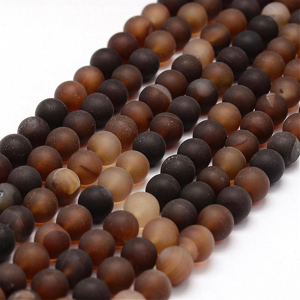 PandaHall Frosted Natural Agate Beads Strands, Round, Dyed & Heated, Coffee, 8mm, Hole: 1mm; about 48pcs/strand, 15.2" Natural Agate Round...