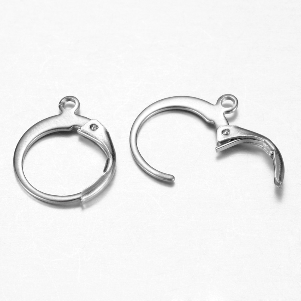PandaHall 304 Stainless Steel Leverback Earring Findings, Stainless Steel Color, 15x12x2mm Stainless Steel