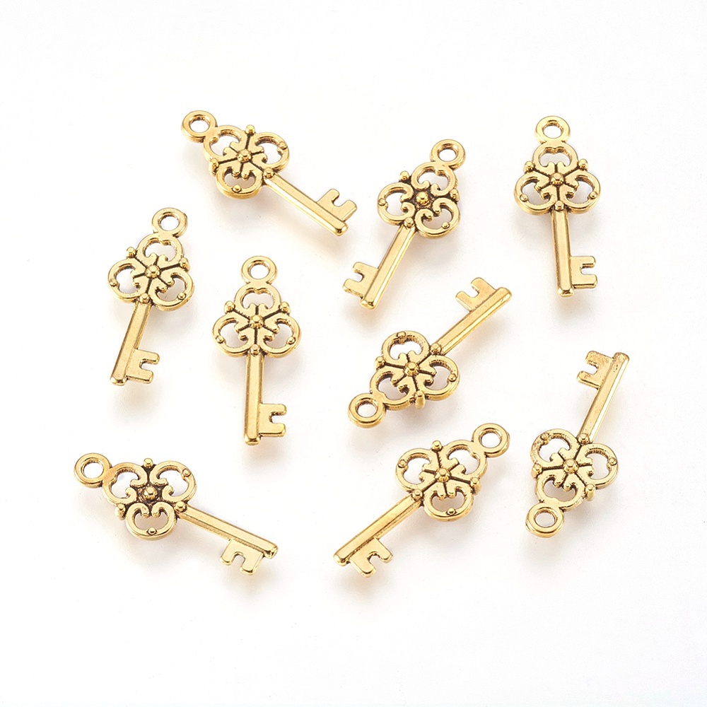 PandaHall Tibetan Silver Pendant, Skeleton Key, Lead Free, Nickel Free and Cadmium Free, Antique Golden, about 23mm long, 9.5mm wide, 2mm...