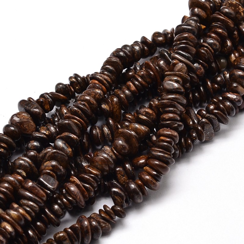 PandaHall Natural Bronzite Chip Beads Strands, 4~14x4~12mm, Hole: 1mm; about 15.3"~16.1" Bronzite Chip