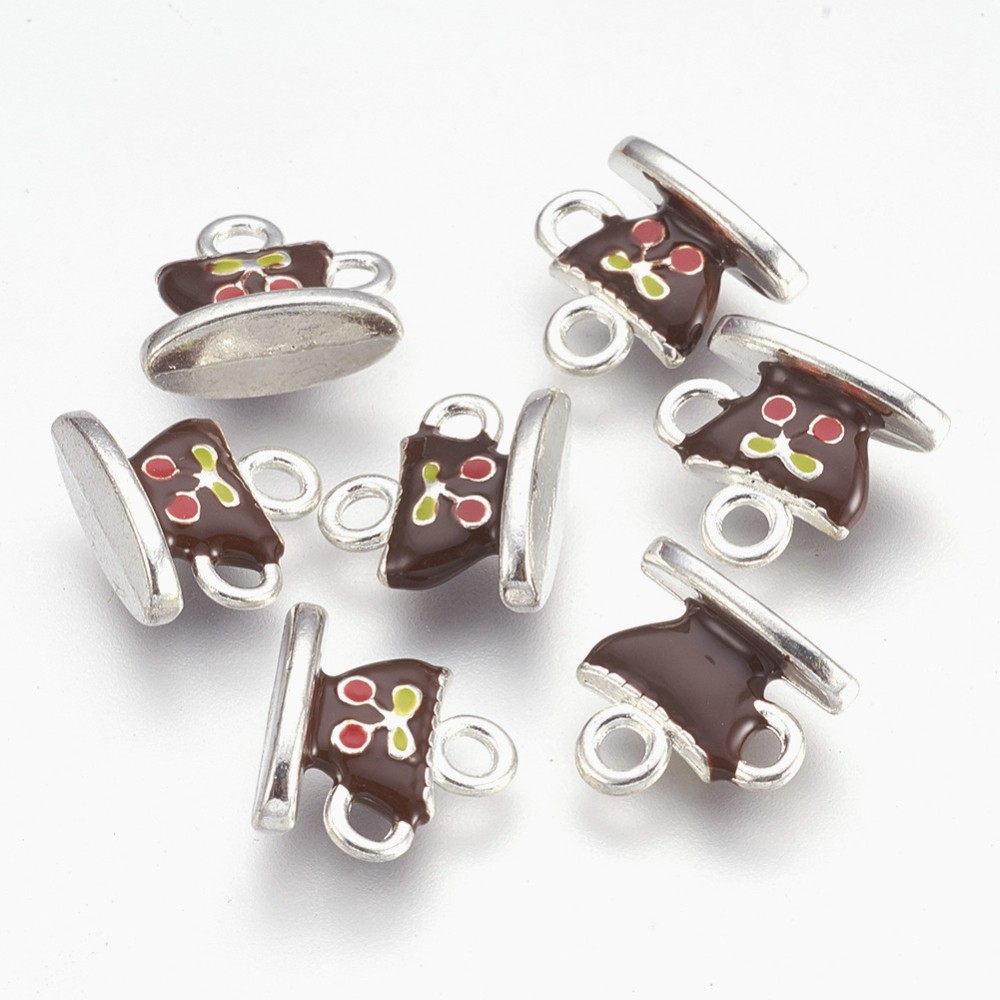 PandaHall Alloy Enamel Charms, Lead Free and Cadmium Free, Cup with Saucer, Silver Metal Color, Colorful, about 13mm long, 13mm wide, 7mm...