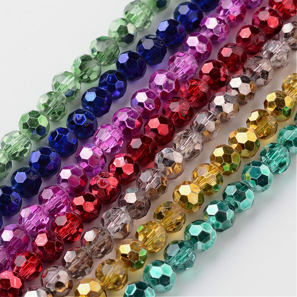 PandaHall Baking Painted Glass Bead Strands, Dyed, Faceted, Round, Mixed Color, 6mm, Hole: 1mm; about 95~99pcs/strand, 22.44" Glass Round...