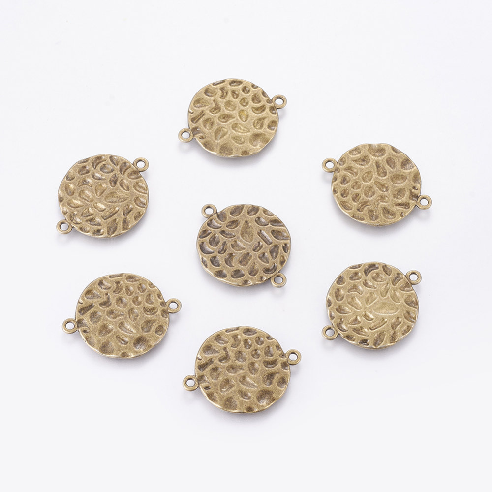 PandaHall Tibetan Silver Links, Flat Round, Lead Free, Cadmium Free and Nickel Free, Antique Bronze color, about 31mm long, 24mm wide, 1.5mm...