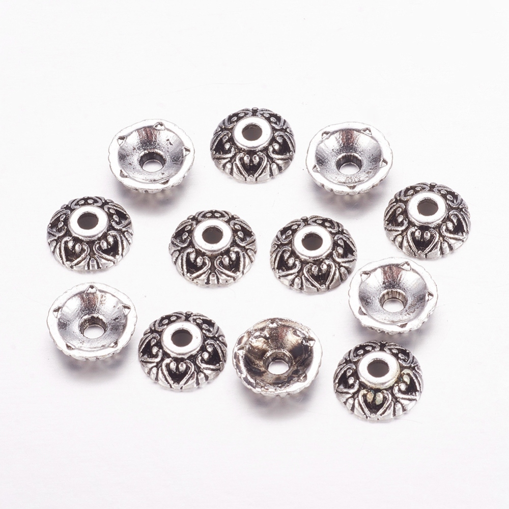 PandaHall Tibetan Style Alloy Bead Caps, Apetalous, Lead Free & Cadmium Free and Nickel Free, Antique Silver, about 10mm in diameter, 3mm...