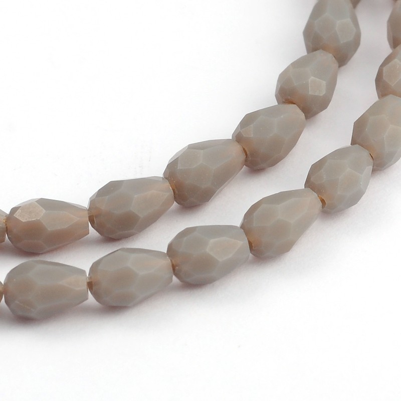 PandaHall Faceted Drop Glass Bead Strands, SlateGray, 5x3mm, Hole: 1mm; about 100pcs/strand, 19.2" Glass Drop Gray