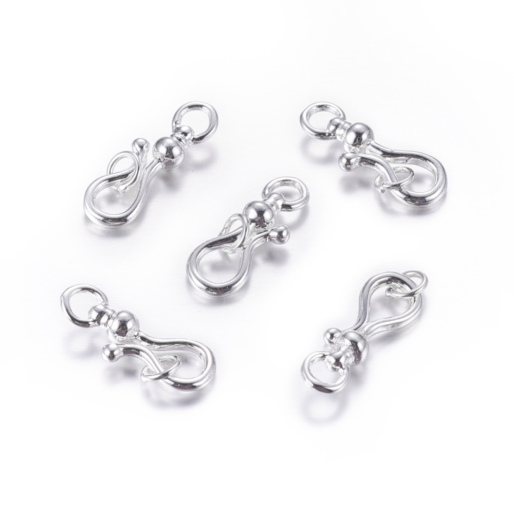 PandaHall Alloy Hook and Eye Clasps, Silver, 23x8x2mm, Hole: 3mm Alloy