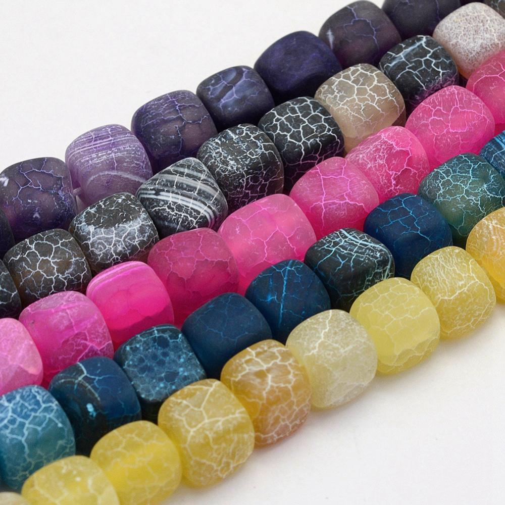 PandaHall Natural Agate Beads Strands, Dyed & Heated, Cube, Mixed Color, 7~9x6.5~8x6.5~8mm, Hole: 1mm; about 53pcs/strand, 14.9''(38cm)...