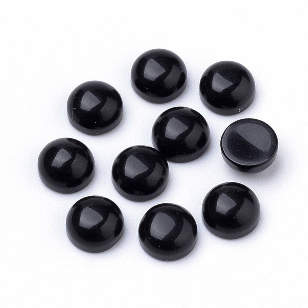 PandaHall Natural Black Agate Cabochons, Half Round/Dome, 6x3~4mm Black Agate Half Round